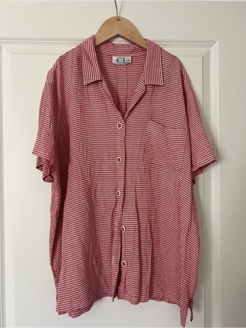 Relaxed Red Gingham Short-Sleeve Button-Down Shirt